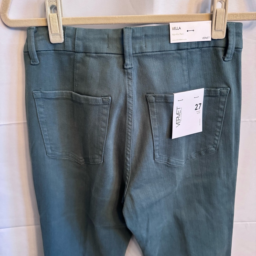 Vervet - Green Wide Leg Flare Jeans with Vintage Raw Hem NWT - Picture 4 of 16